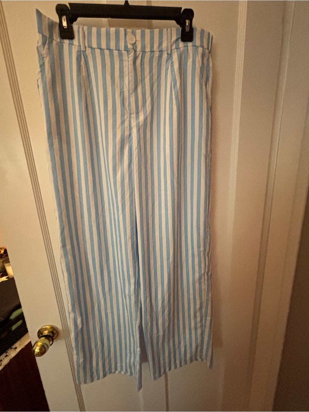 Light Blue and White Vertical Stripe Wide-Leg Pants